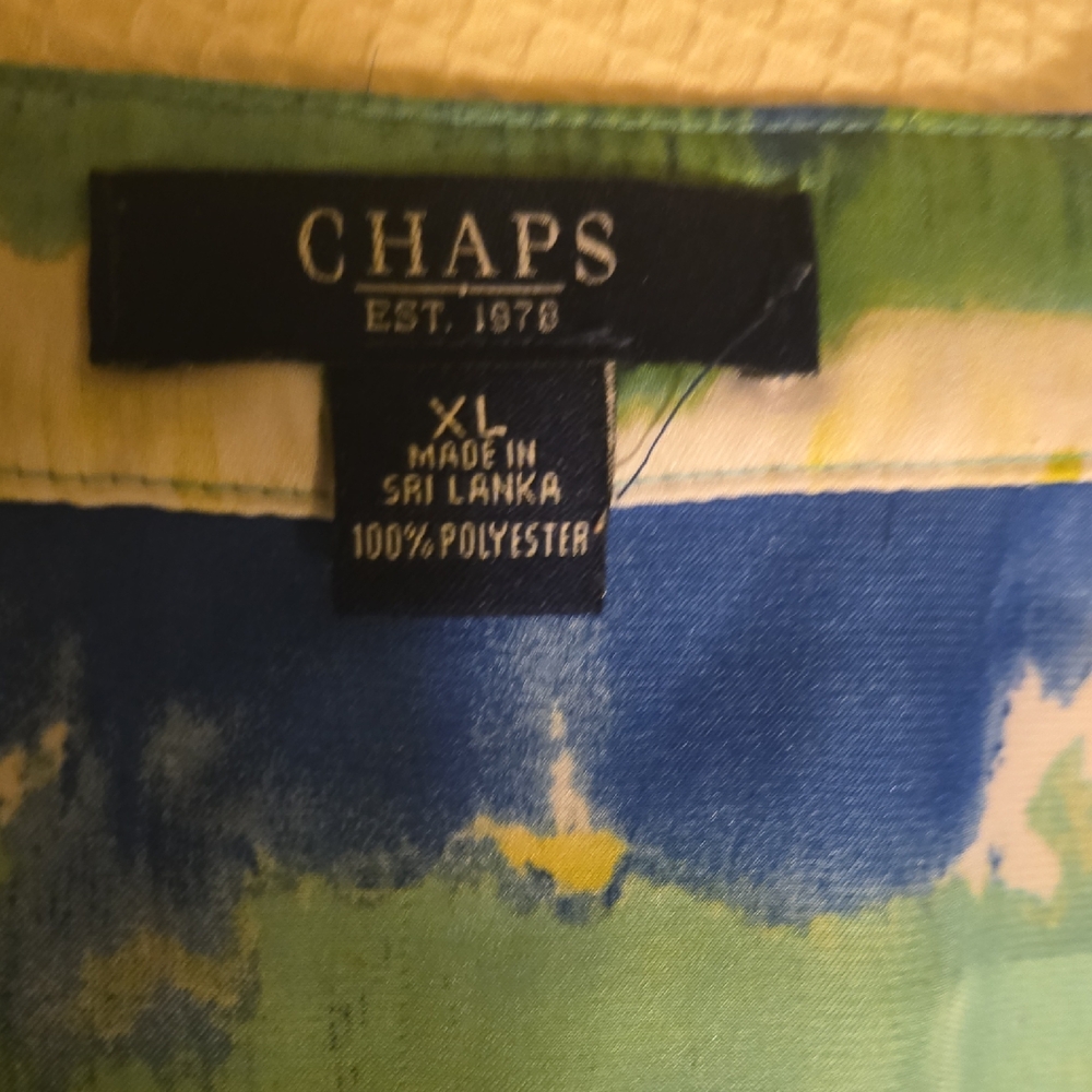 Chaps Tie-Dye Print Blouse Top XL Blue Green Yellow - Picture 2 of 7